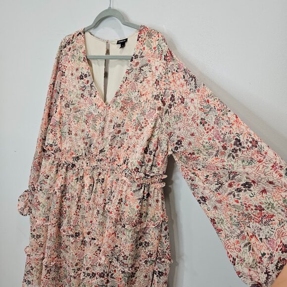 Torrid Floral Dress Long Sleeve Chiffon Long Sleeve Ruffle Mini Short Pink 3X - Picture 8 of 12
